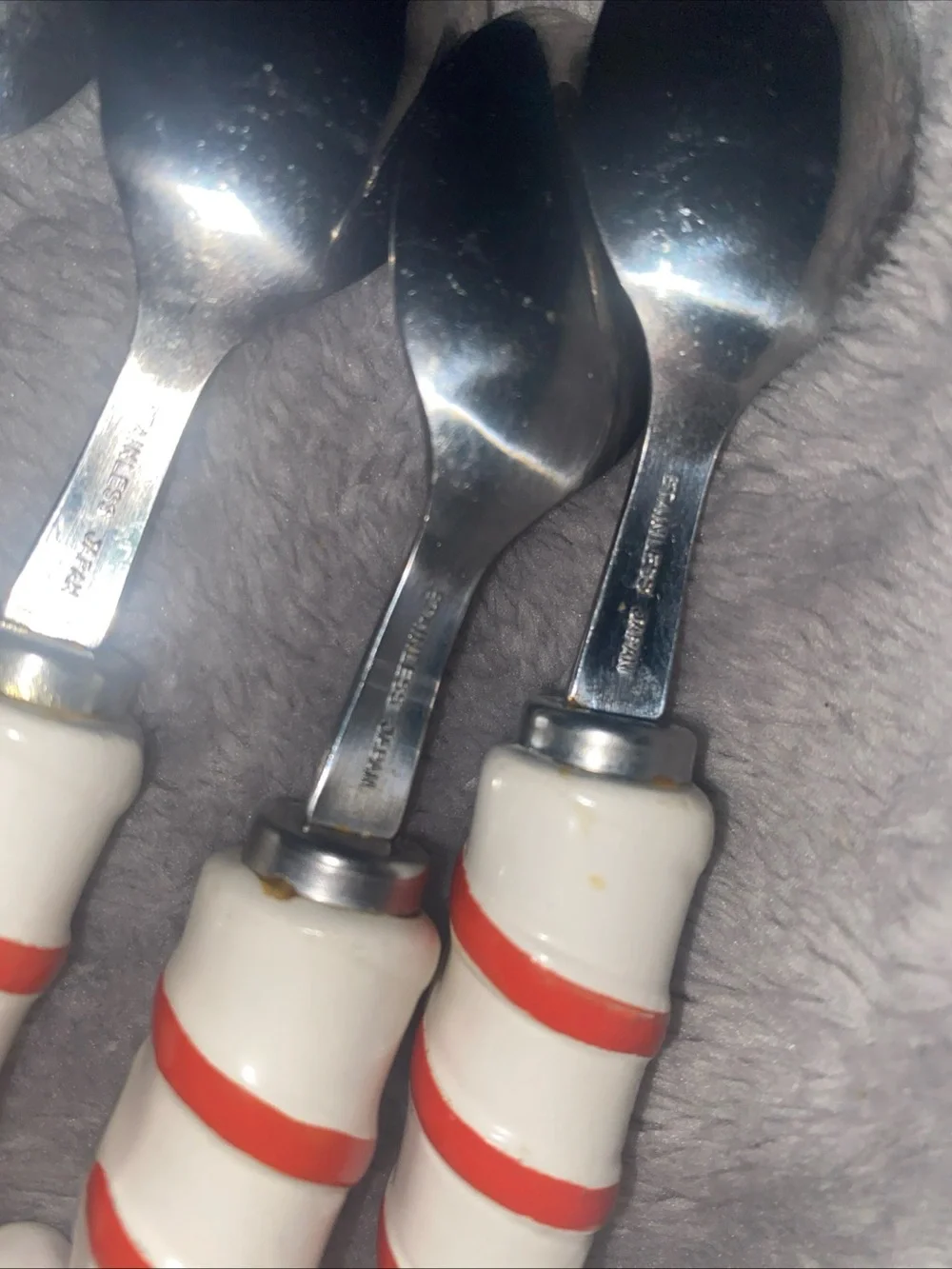 VTG Made In Japan‎ Candycane Handles Stainless Steel Condiments Spoons  Set Of 4